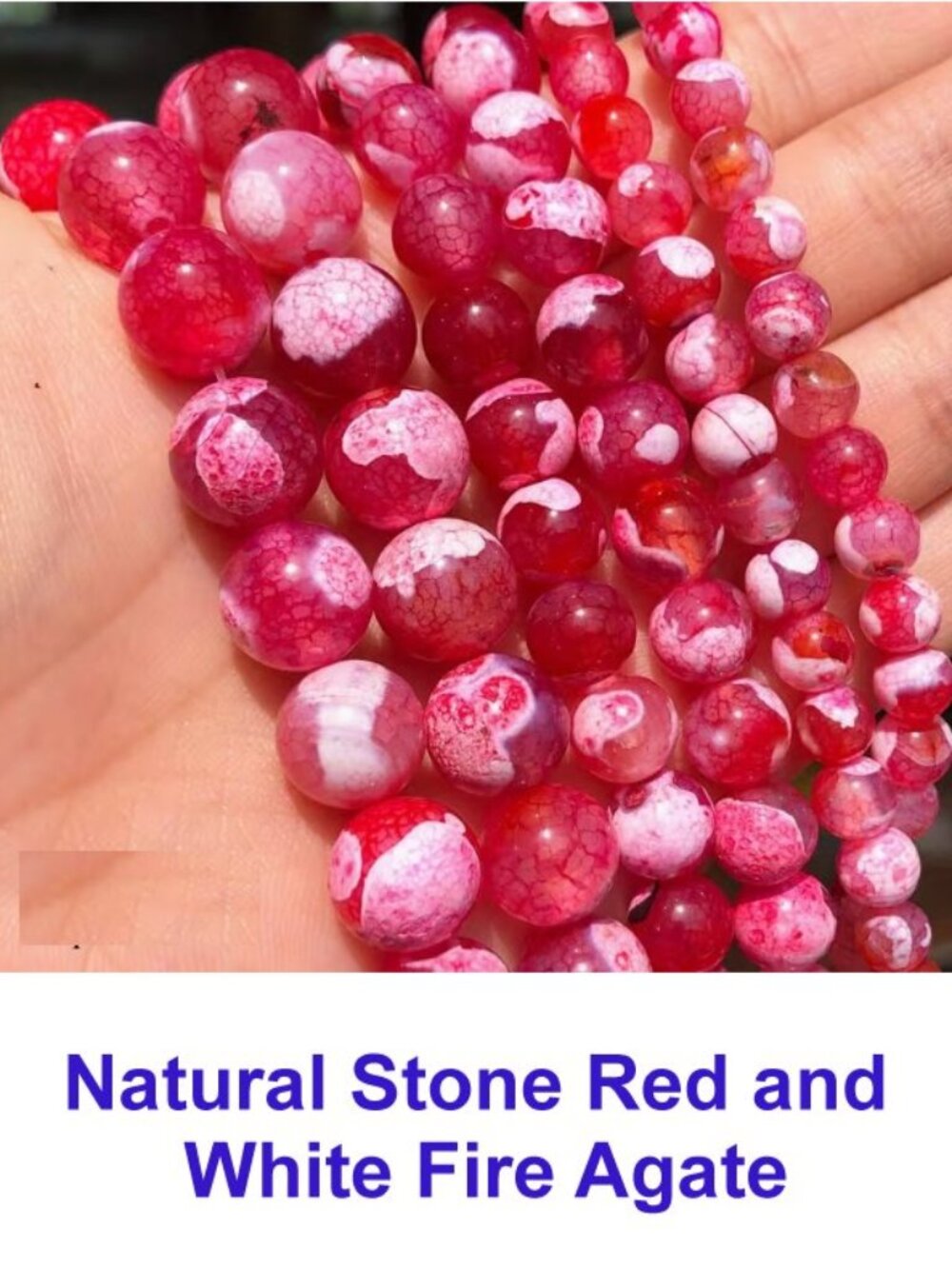 Natural Stone Red and White Fire Agate 15" Strand